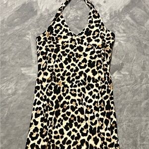 Elegant Leopard Print Halter Dress
